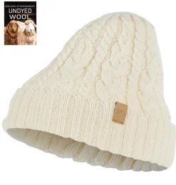 NLS CABLE HAT, 100% OFÄRGAD ULL — NATURAL WHITE
