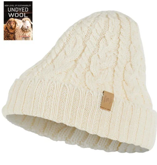 NLS CABLE HAT, 100% OFÄRGAD ULL — NATURAL WHITE