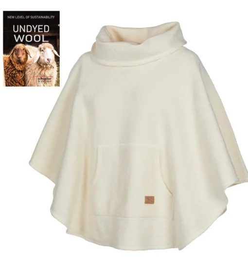 NLS HUMLA PONCHO, 100% OFÄRGAD ULL — NATURAL WHITE