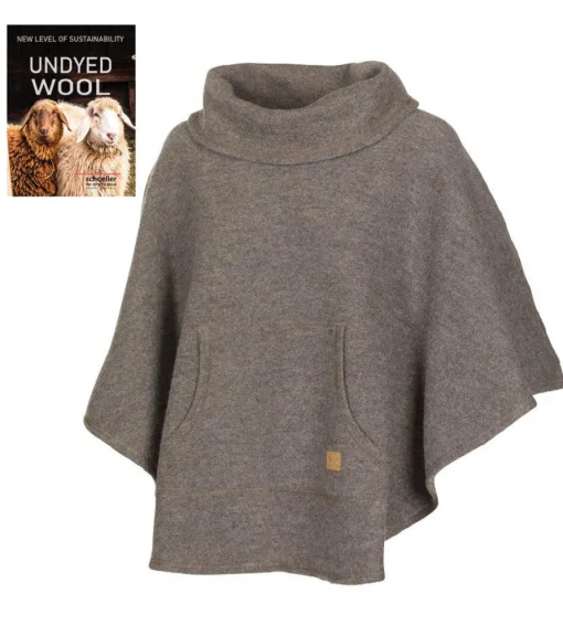 NLS HUMLA PONCHO, 100% OFÄRGAD ULL — NUTMEG