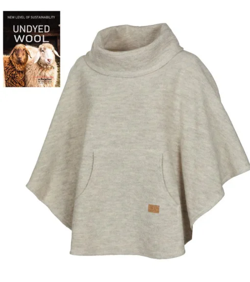 NLS HUMLA PONCHO, 100% OFÄRGAD ULL — BIRCH