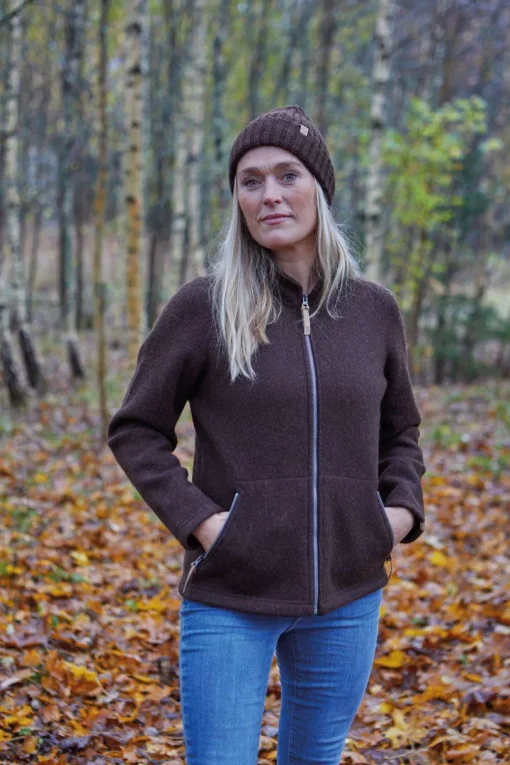 NLS TWIG FULL ZIP, 100% OFÄRGAD ULL — COFFEE BEAN