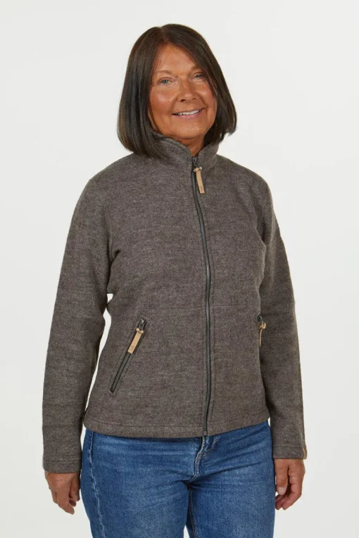 NLS TWIG FULL ZIP, 100% OFÄRGAD ULL — COFFEE BEAN
