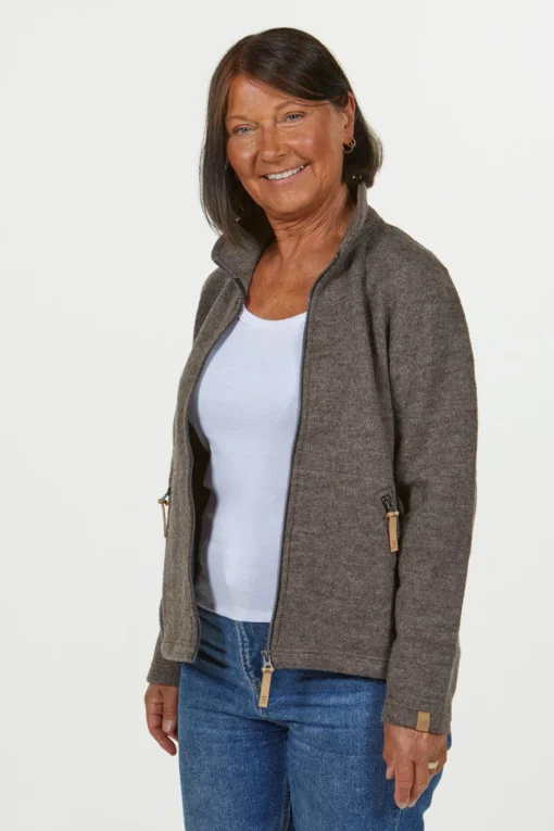 NLS TWIG FULL ZIP, 100% OFÄRGAD ULL — COFFEE BEAN