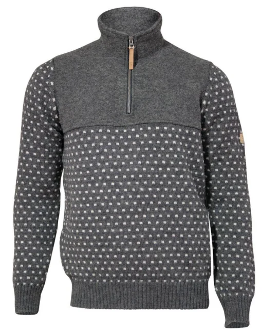 SVERRE HALF ZIP, 100% ULL — GREY