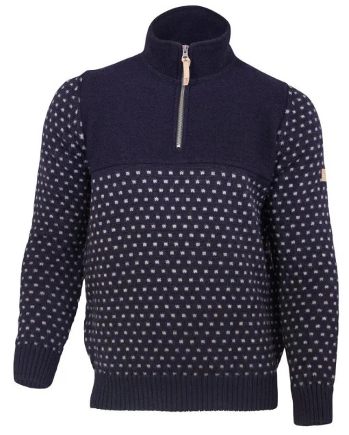 SVERRE HALF ZIP, 100% ULL — NAVY