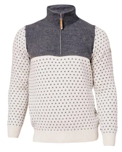 SVERRE HALF ZIP, 100% ULL — OFF WHITE