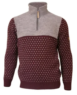 SVERRE HALF ZIP, 100% ULL — RUBY WINE