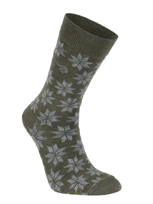 WOOL SOCK SNOWFLAKE — LODEN GREEN