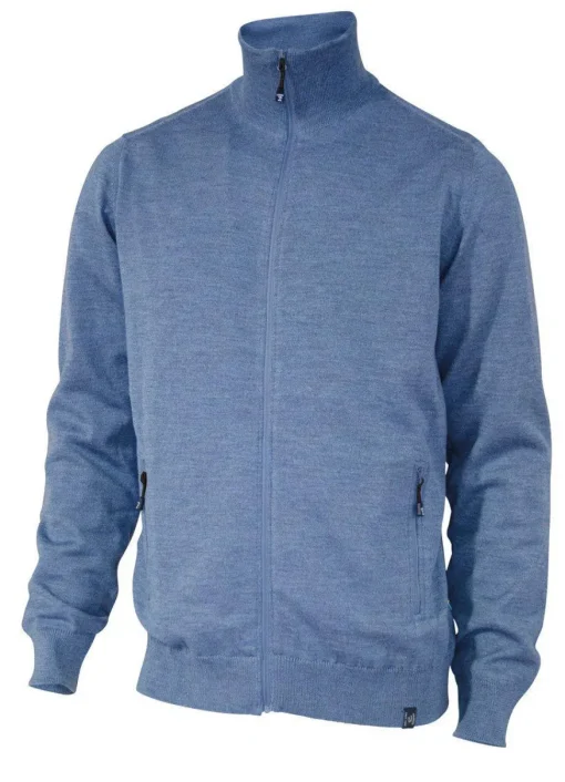 YORK FULL ZIP WINDBREAKER, 100% EXTRA FINE MERINOULL — DENIM