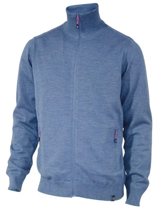 YORK FULL ZIP WINDBREAKER, 100% EXTRA FINE MERINOULL — DENIM