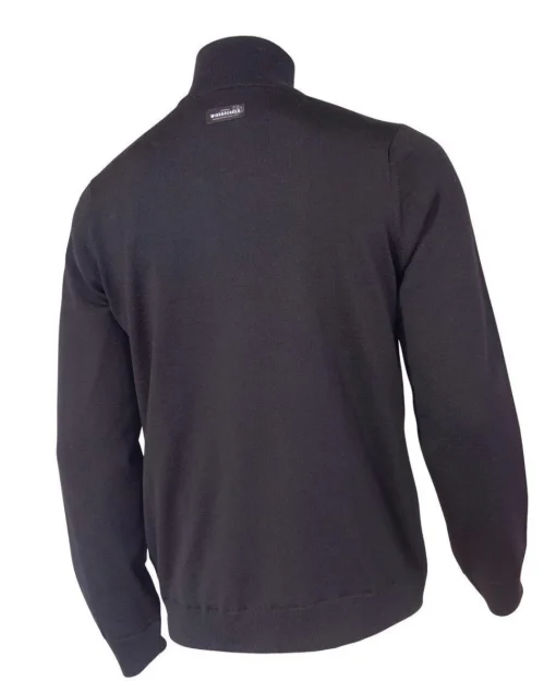 YORK FULL ZIP WINDBREAKER, 100% EXTRA FINE MERINOULL — BLACK