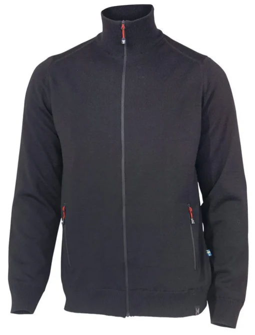 YORK FULL ZIP WINDBREAKER, 100% EXTRA FINE MERINOULL — BLACK