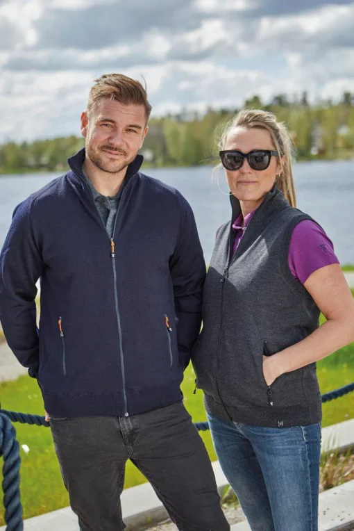 YORK FULL ZIP WINDBREAKER, 100% EXTRA FINE MERINOULL — DENIM