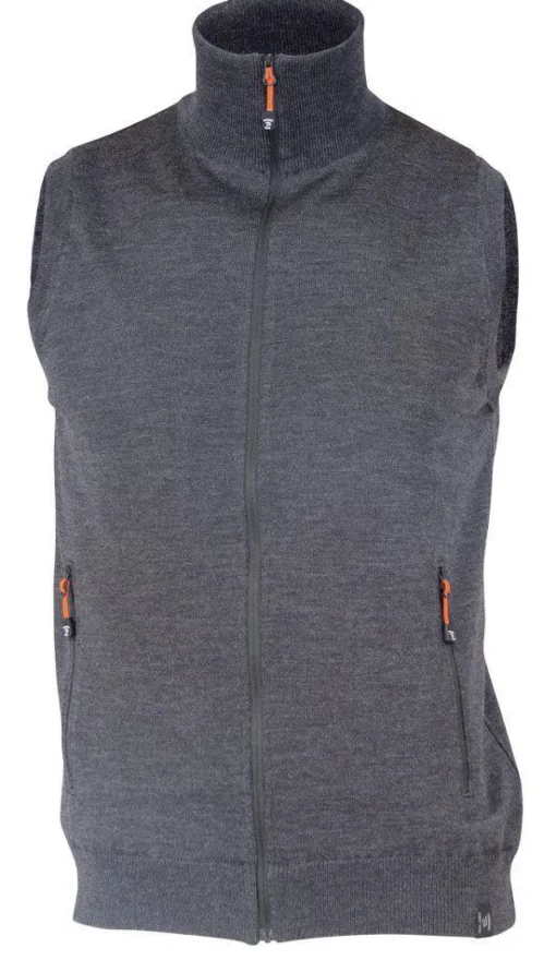 YORK VEST WINDBREAKER , 100% EXTRA FINE MERINOULL — GRAPHITE MARL